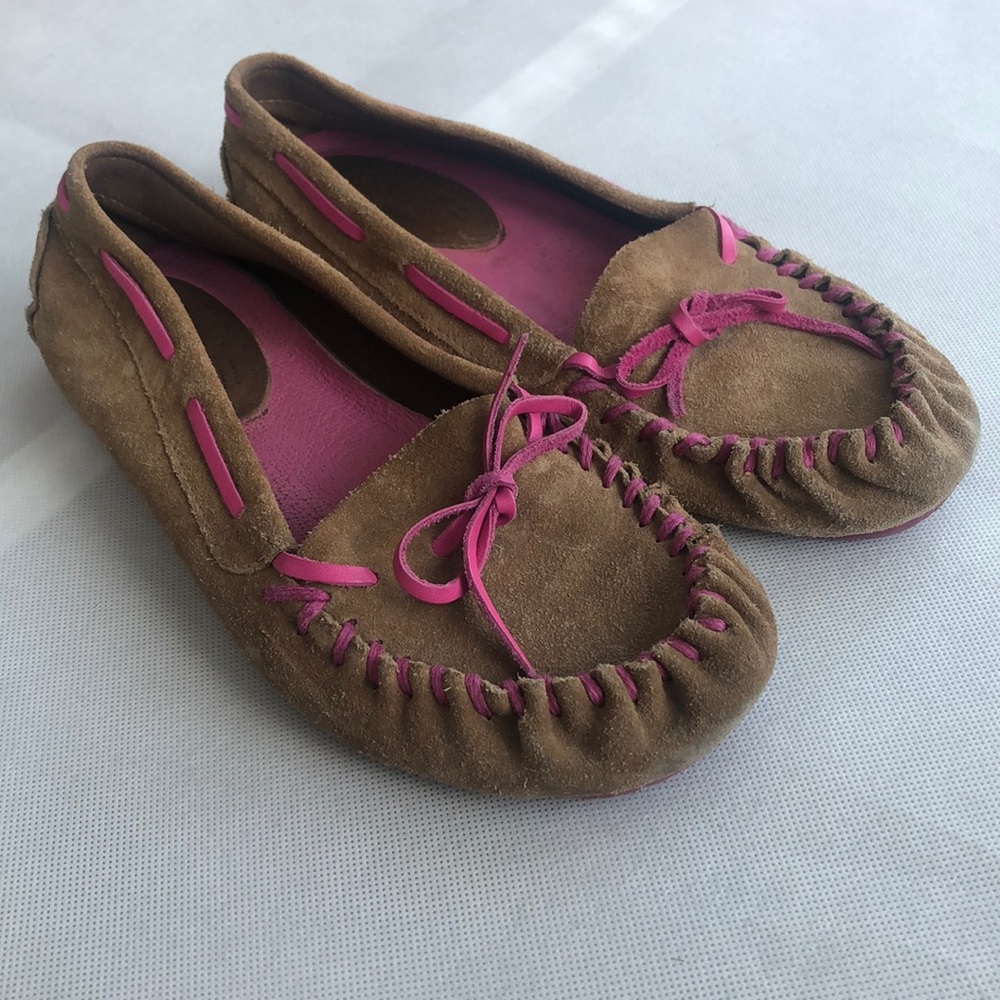 Jeffrey Campbell suede moccasins with pink trim 7